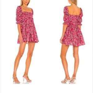 Misa Zadie Dress Pink Floral Square Neck Mini Dress Babydoll XS
